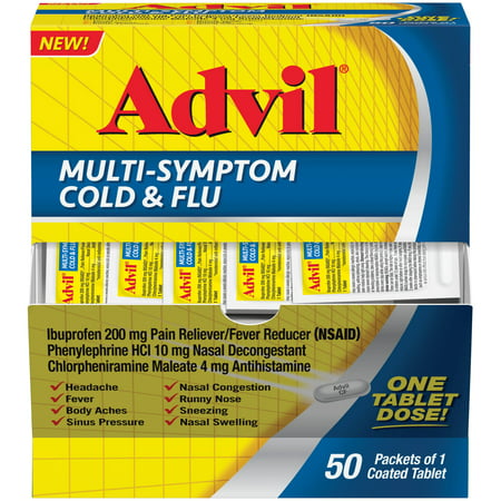 Advil Multi-Symptom Cold & Flu 50ct Coated Tablet 200MG Ibprofuen, great for on the (Best Over The Counter Multi Symptom Cold Medicine)