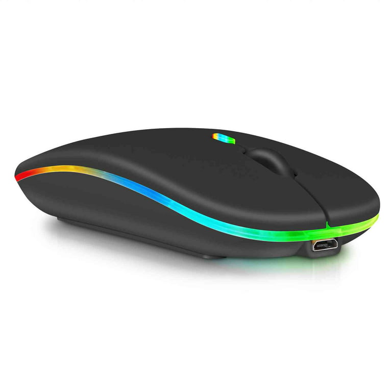 2.4GHz & Bluetooth Mouse, Rechargeable Wireless Mouse for Xiaomi Redmi Note  10 Lite Bluetooth Wireless Mouse for Laptop / PC / Mac / Computer / Tablet  / Android RGB LED Onyx Black 