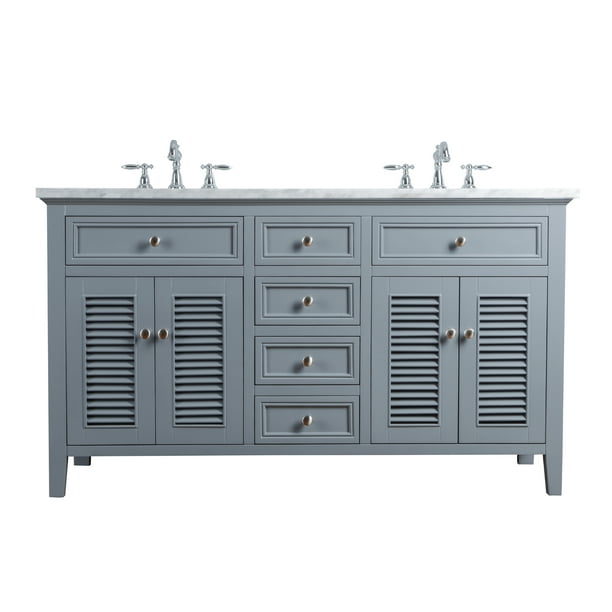 Stufurhome Genevieve 60 Inches Slate Gray Double Vanity w