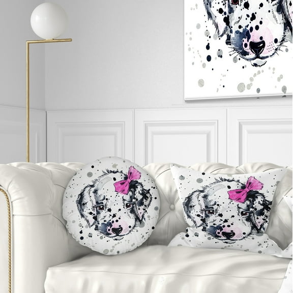 Designart Funny Puppy with Pink Hair Band - Contemporary Animal Throw Pillow - 12x20