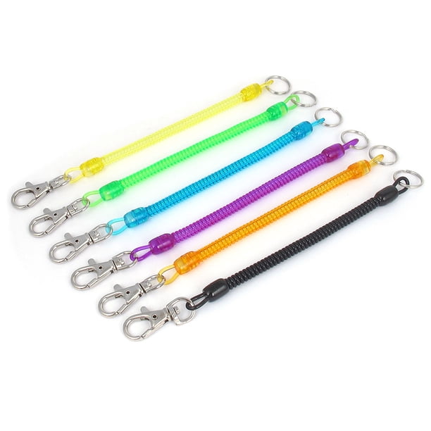 20cm Long Multicolor Plastic Lobster Claw Clasp Key Chain Strap Flexible Spring Sprial Coil Cord 6 Pcs