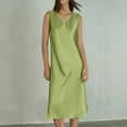 thumbnail image 2 of OSOLU Solid Color Women Elegant Casual Dress V-Neck A-Line Sleeveless Midi Dress With Satin Trim For Daily Wear Party Events Fashionable Sundress Dresses For Women 2025 Elegant Classy, 2 of 5