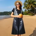 thumbnail image 4 of Picia Elegant Feathered Floral Wings Pattern Women's Short Sleeve Summer Dress Pleated Loose Swing Knee Length Short Sleeve Swing Dresses, 4 of 6