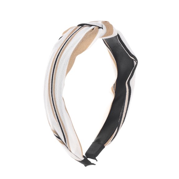 Unique Bargains 1 Pc Grace Stripe Pattern Wide Cross Knot Headbands for Women Khaki White Black