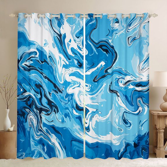 Homewish Abstract Marbling Watercolor Black Out Curtains for Kids Teens Adults,Gradient Ombre Marble Curtains Pack of 2 (42x63 Each),Mountain Fluid Bedroom Curtains,Lightweight Room Decor
