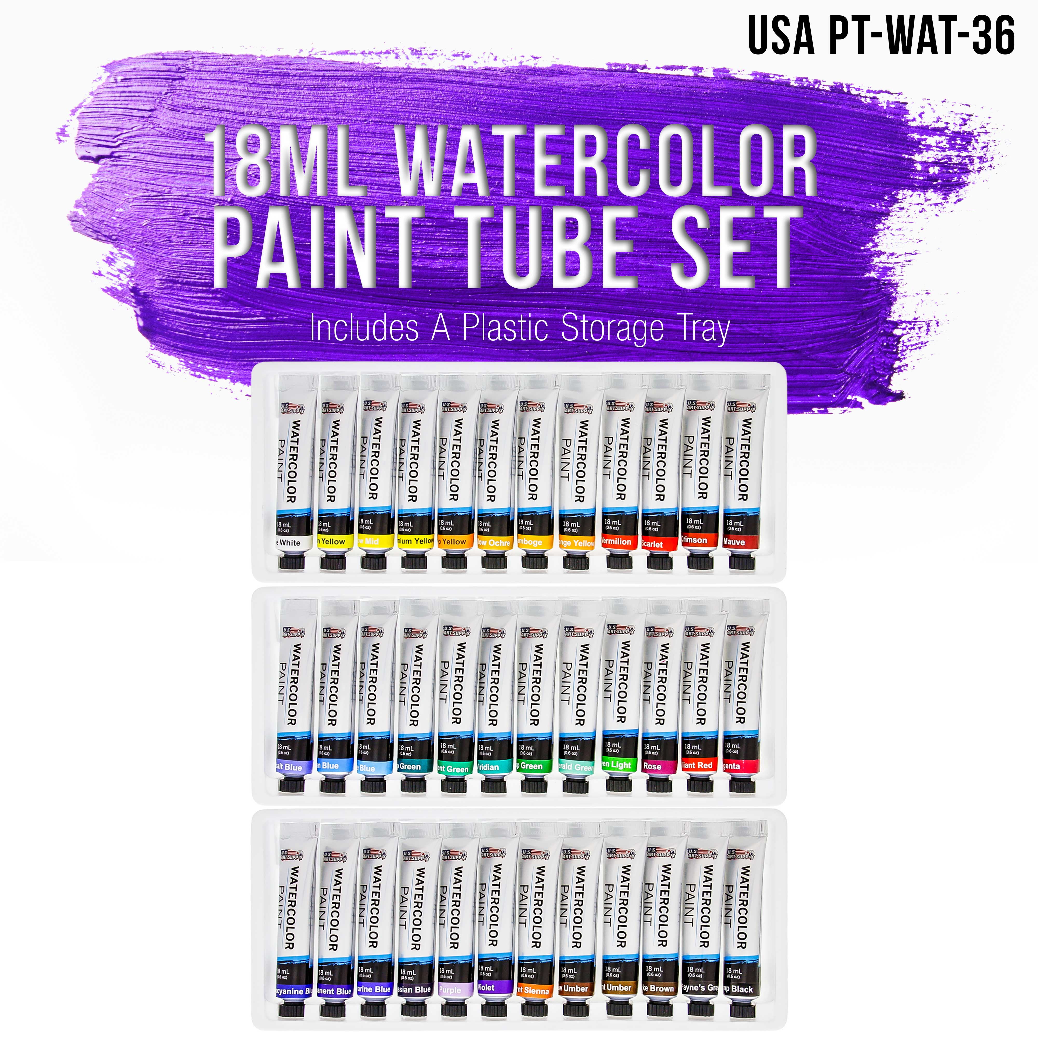 U.S. Art Supply 18ml Large Tube Premium Vivid Watercolor Artist Paint Set (36-Colors) Includes Bonus Color Mixing Wheel