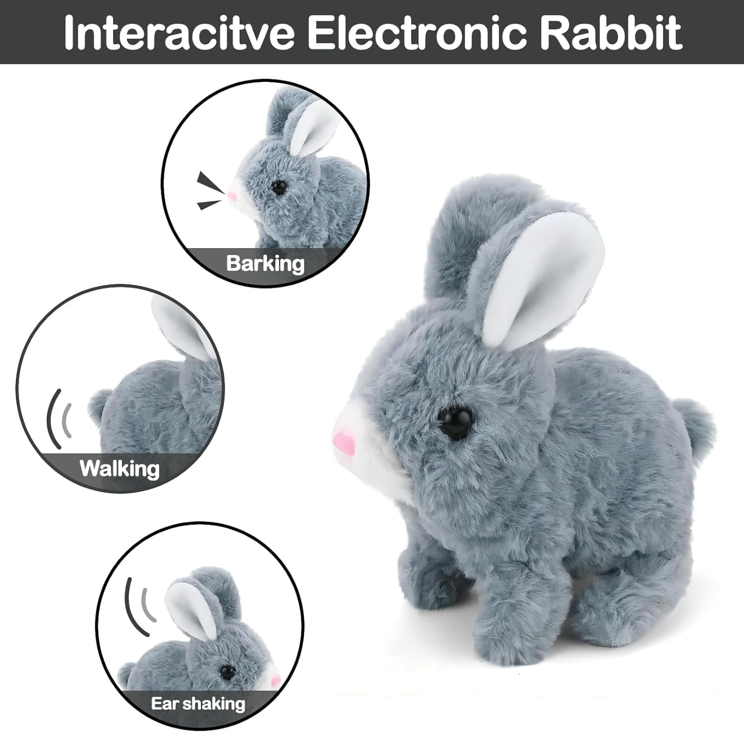 Realistic Bunny Toy, Bunny Toys Educational Interactive Toys, Easter Plush Stuffed Bunny Toy Walking Rabbit Educational Toys for Kids, Hopping Wiggle Ears Twitch Nose(IL-2PCS)