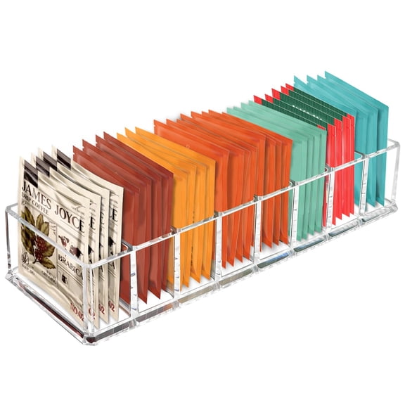 USTOP Clear Acrylic Tea Bag Organizer, Divided Storage Box Holder for Tea Packets, Sugar, Instant Coffee, Compact Bin for Kitchen Pantry Cabinet & Office Breakroom.