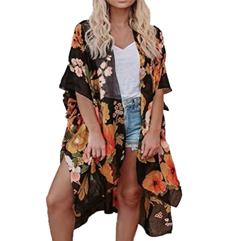 Kimono Cardigan Mulheres Longo Verão Chiffon Floral Impressão Kimono Mujer  Kimonos Plus Size Blusa Beach Harajuku Femininas LJ200810 De $61,73