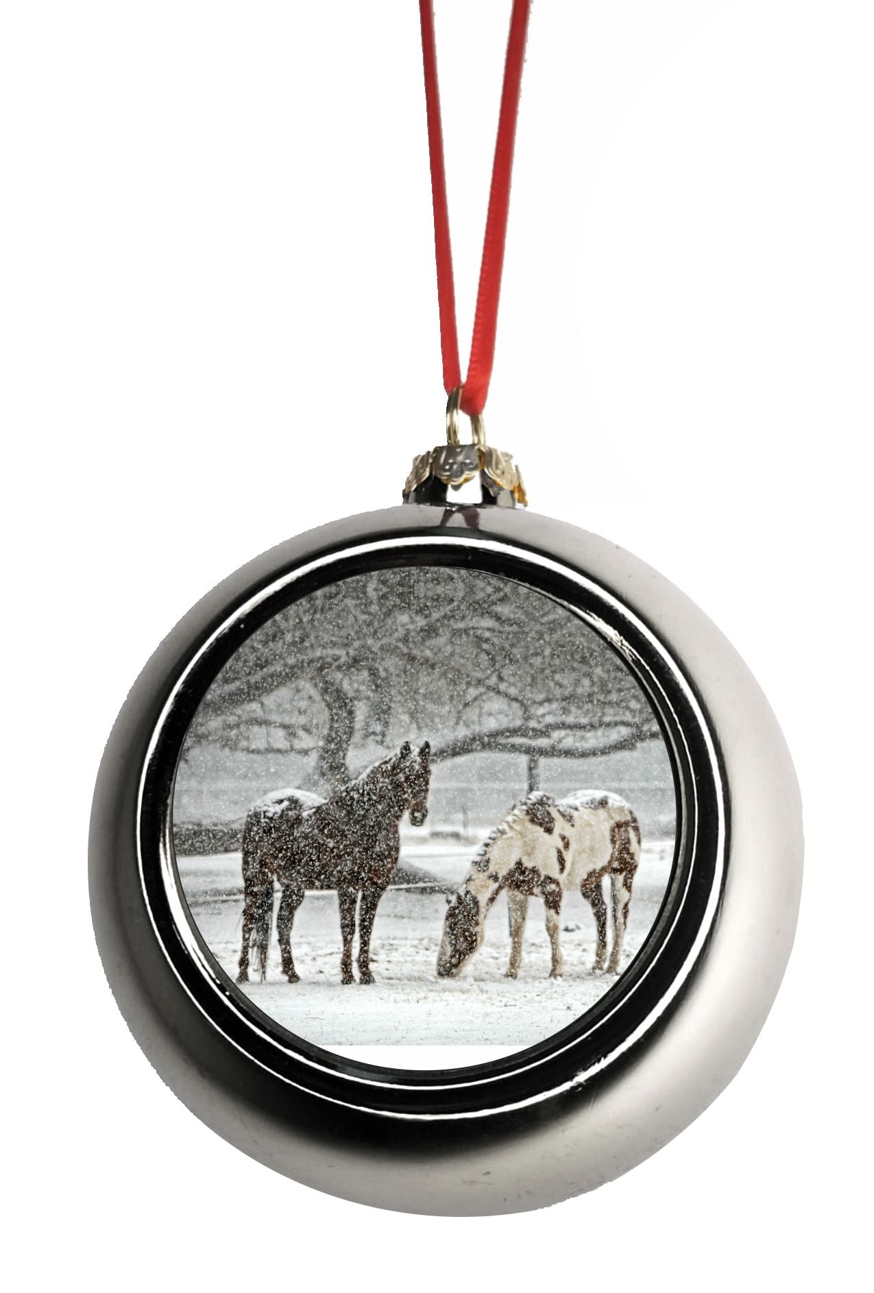 Ornament Horses Christmas Chestnut Horses in the Snow Ornaments Silver