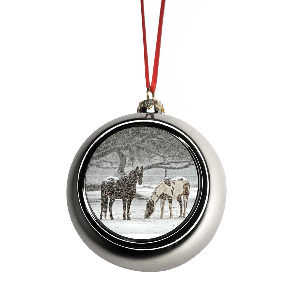 Ornament Horses Christmas Chestnut Horses in the Snow Ornaments Silver