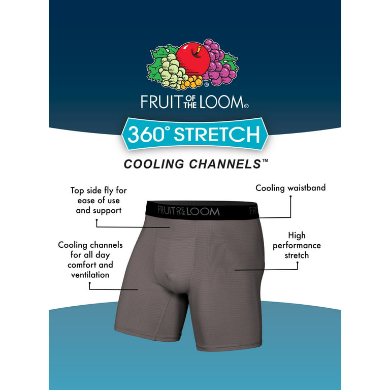 Fruit of the Loom Men's 360 Stretch Cooling Channels Boxer Briefs, 6 Pack 