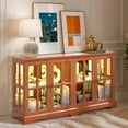 thumbnail image 5 of CKEASEAN 59"W LED Curio Cabinet with 7 Color Lights for Collectibles, Glass Display Cabinets with 4 Doors & Adjustable Shelves, Smartphone-Controlled, Vintage Storage TV Stand with for Living Room, 5 of 11