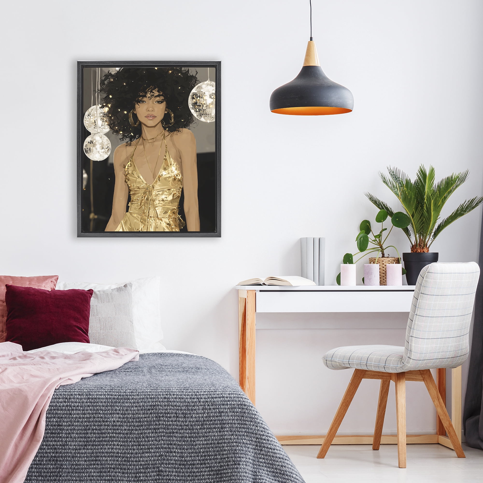 Stupell Industries Golden Disco Dream Party Black Framed Floater Canvas Wall Art, design by Franklyn Gregory