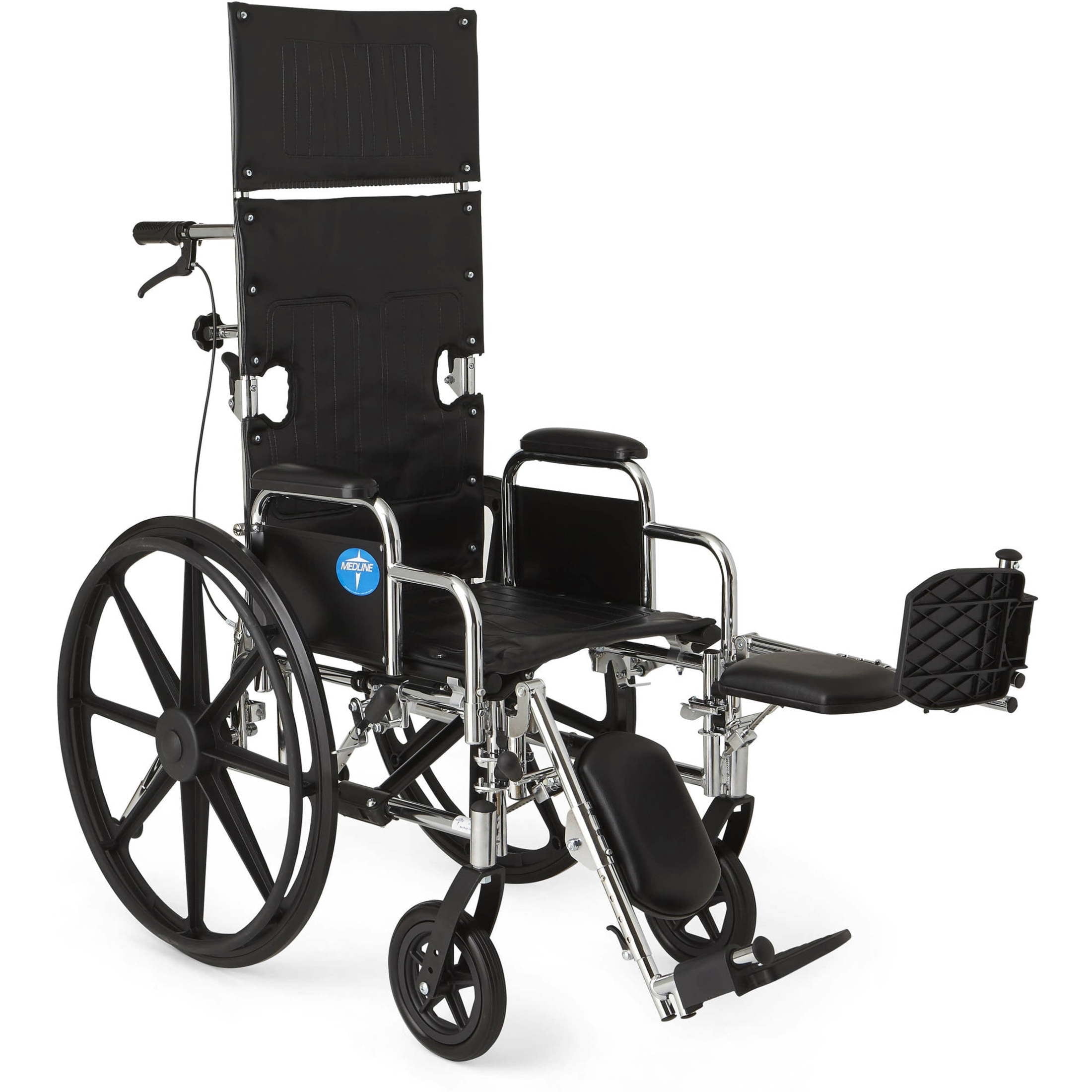 Medline Excel Reclining Wheelchair, 16" Wide Seat, Desk-Length Removable Arms, Elevating Leg Rests