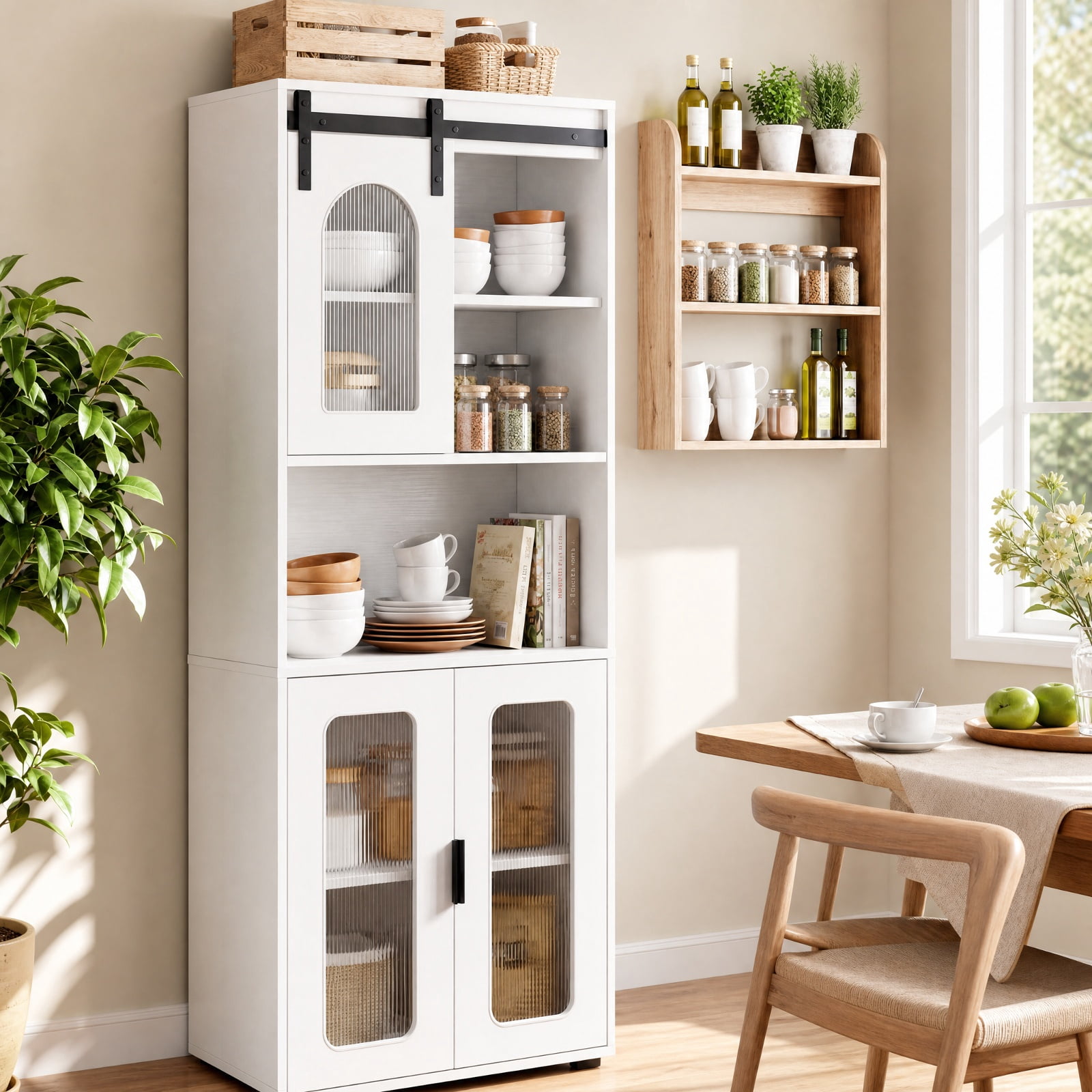 Vebreda Freestanding Bathroom Storage Cabinet, Farmhouse Bathroom Floor Cabinet with Sliding Barn Door, Large Storage Capacity