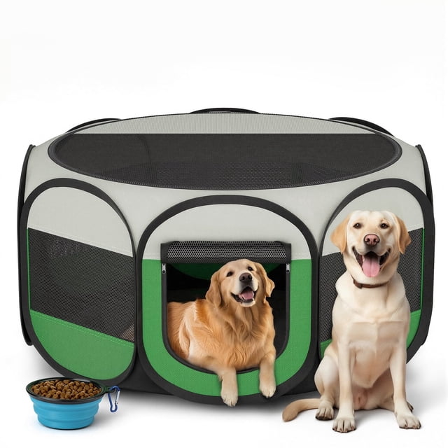 Corral Emergente para Perros Grandes de 45" Corral Plegable para Mascotas Corral de Ejercicio Portátil para Mascotas Interior Exterior, Acampar, Viaje, Verde