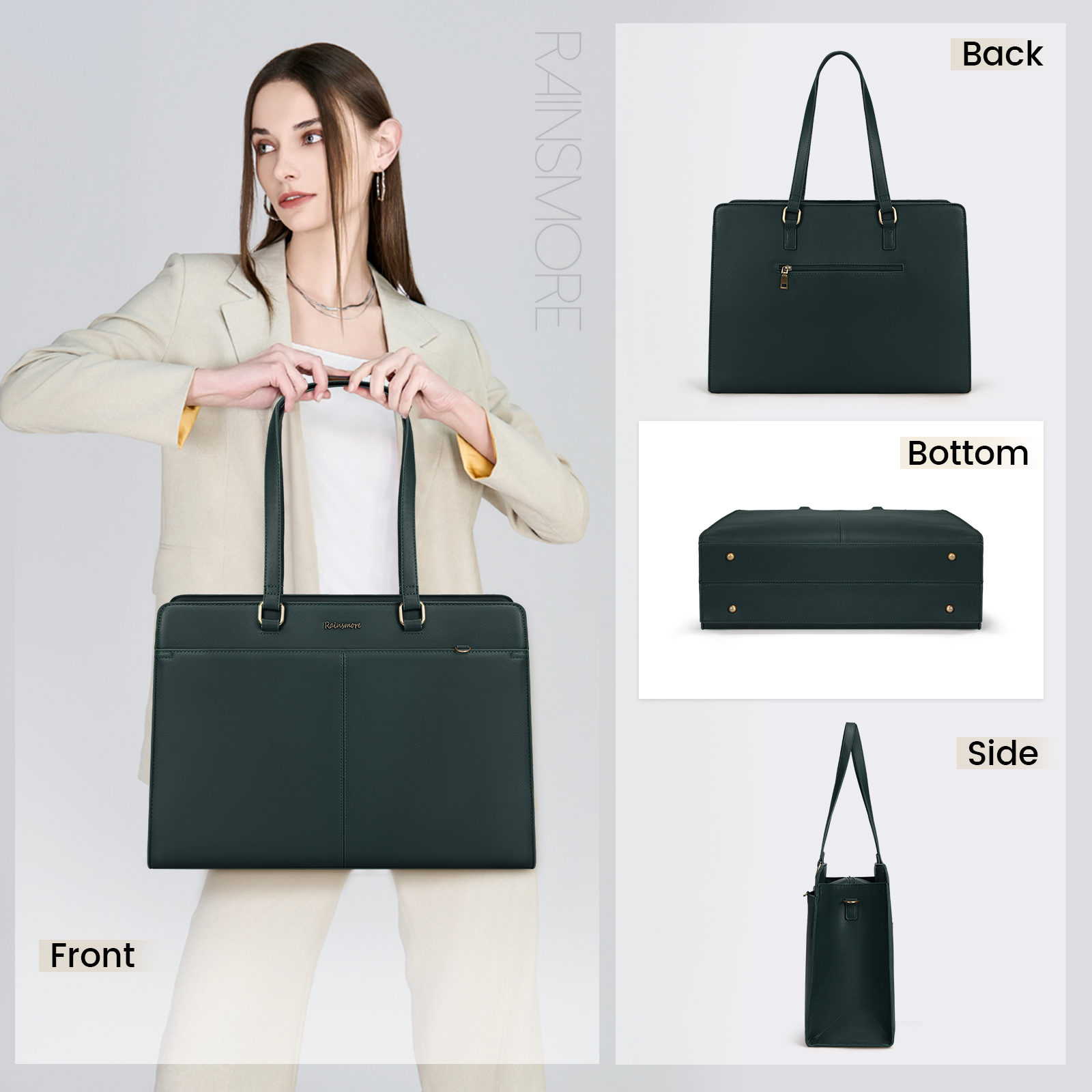 RAINSMORE Laptop Bag for Women 15.8 inch Laptop Tote Briefcase Waterproof Leather Computer Bag Work Tote Bags,Dark Green