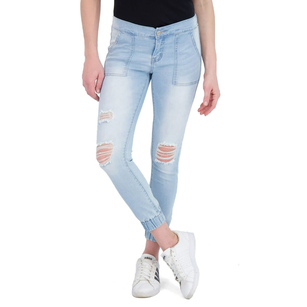 red jean joggers