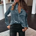 thumbnail image 2 of VEKDONE 2026 Long Sleeve Jackets for Women Solid Color Button Velvet Coat Casual Lapel Slim Outwear with Pockets Cute Velour Jacket A Light Blue L, 2 of 5