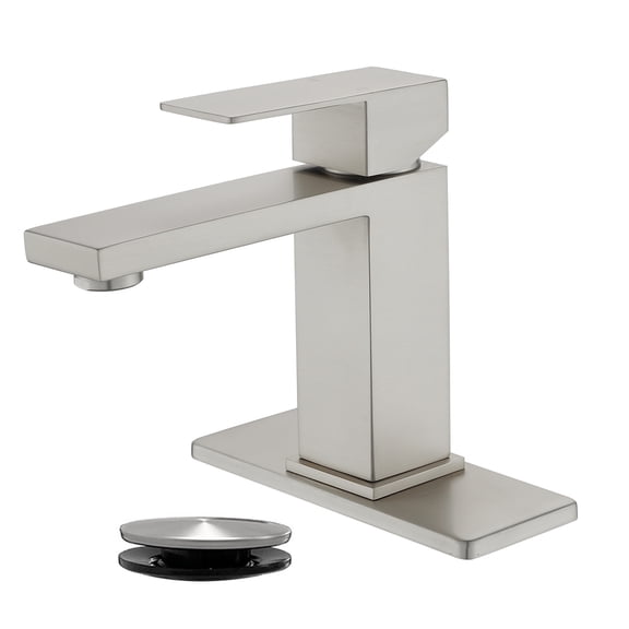 Cobbe Single-Handle Bathroom Sink Faucet for Vanity Single-Hole Installation Basin Faucet with Pop-Up Drain Brushed Nickel