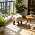 thumbnail image 7 of Hyknon Small Foot Stool Ottoman, Floral Round Faux Leather Wood Leg Foot Rest for Couch, Under Desk Pouf Footstool Footrest for Living Room Bedroom, Entryway Padded Household Seating Stool, Gray, 7 of 7