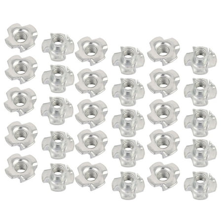 

M6 x 8mm Four Pronged Tee Nuts Captive Blind Inserts 30pcs for Wood Furniture