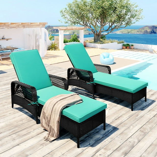 Patio Lounge Chairs Set of 2, Outdoor Chaise Lounges Chairs with 6 Backrest Angles, and Removable Cushions, PE Rattan Backrest Lounger Chairs Set for Pool Porch Backyard Patio, K2693