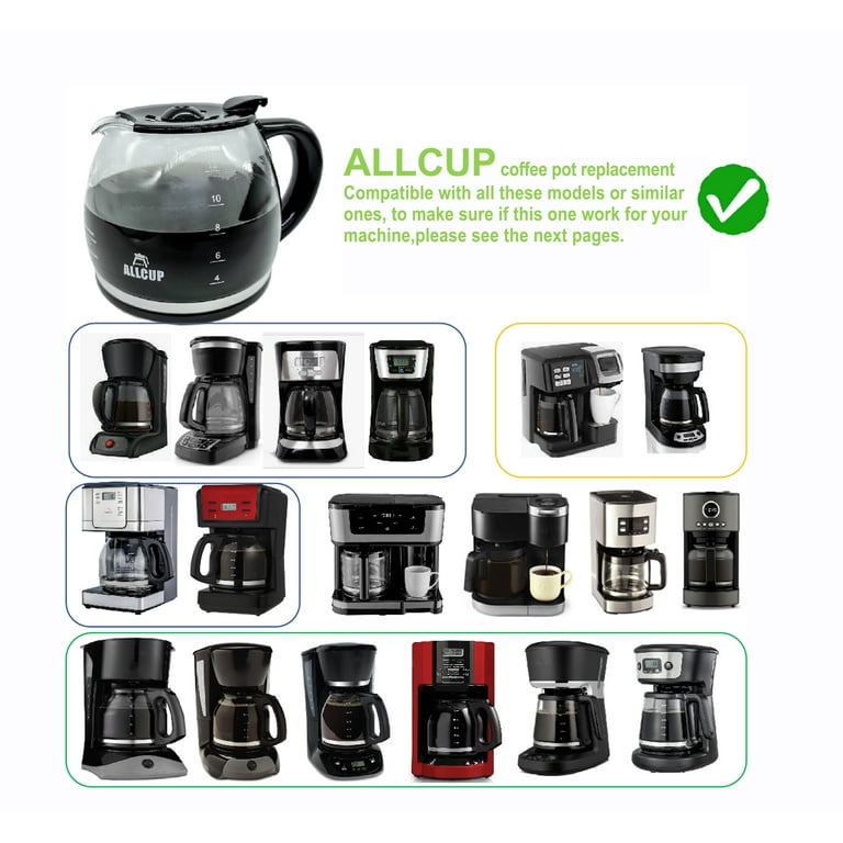 CUPALL Replacement Coffee Carafe for Black and Decker 12-Cup Coffee Maker, Black Handle