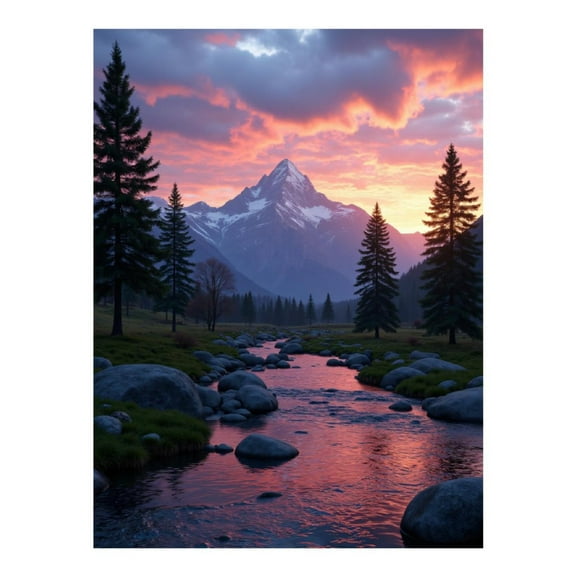 Diamond Art Kits for Adults - Sunset Mountain Stream Landscape 5d Diamond Painting for Adults, Diamond Art for Adults Beginners, Frameless Diamond Painting Kits for Adults for Home Wall Decor