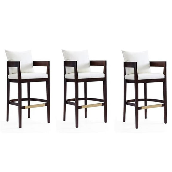 Manhattan Comfort Ritz 30.5" Faux Leather Barstool in Ivory/Walnut (Set of 3)