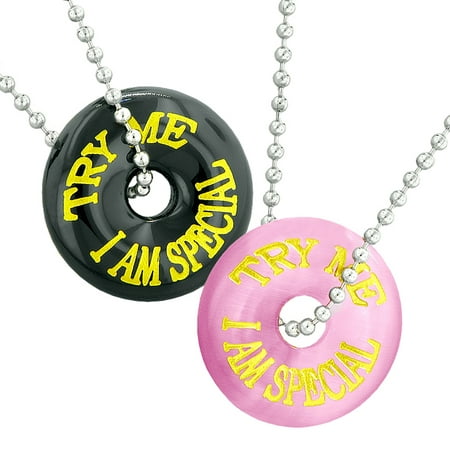Try Me I Am Special Fun Best Friends Love Couples Amulets Pink Simulated Cats Eye Black Agate
