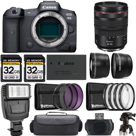 Canon EOS R5 Mirrorless Camera +24-105mm f/4 L IS USM Lens +Flash- Kit