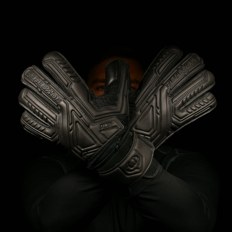 Renegade GK Fury Nightfall Goalie Gloves with Pro-Tek Finger Spines | 4mm  Giga Grip & 4mm Duratek | Black Soccer Goalkeeper Gloves (Size 6, Youth