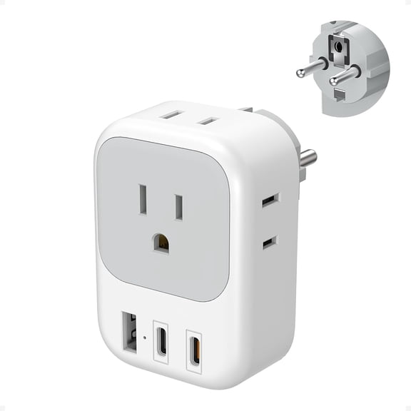 Type E/F European Travel Plug Adapter with 2 USB-C (PD 20W) & 4 AC