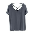 thumbnail image 7 of AherBiu Pajama Tops for Women Round Neck Short Sleeve Crossover Back Comfy Tees Basic Layer Undershirts Homewear, 7 of 7