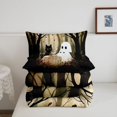 thumbnail image 5 of Feelyou Cartoon Ghost Tea Time Queen Comforter Set, Spooky Autumn Woodland Cat Comforter Sets Queen, Taupe Brown, Black Reversible, 3-Piece, 1 Comforter and 2 Pillowcases, 5 of 7