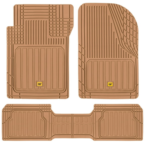 Cat® ToughLiner™ Rubber Car Floor Mats for Auto Truck SUV & Van, Full Custom Trim to Fit Liners, Advanced Performance Heavy Duty Odorless Car Mats, All Weather Protection, Beige