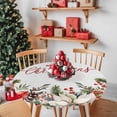 thumbnail image 3 of Round Table Cloth with Elastic Fitted Edged, Merry Xmas Floral Poinsettia Fir Leaf Waterproof Tablecloth for 36"-44" Tables Berries Pine Branches Wipeable Indoor Table Cover for Kitchen Camping, 3 of 9