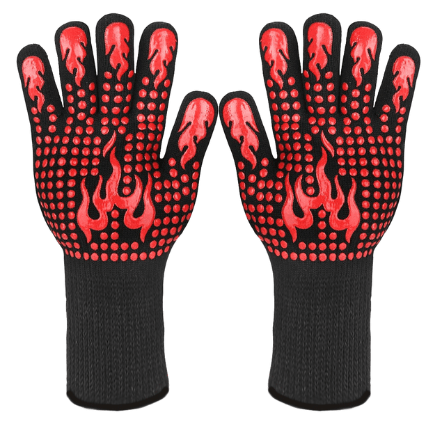 Guantes para horno resistentes al calor de 932 °F, guantes para parrilla resistentes a cortes, guantes de silicona antideslizantes para barbacoa, guantes de cocina seguros para la cocina