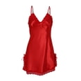 thumbnail image 2 of INSPIRE CHIC Women Satin Floral Lace Trim Sleepwear Nightgown Pajama Slip Dress Red-Lace L, 2 of 6