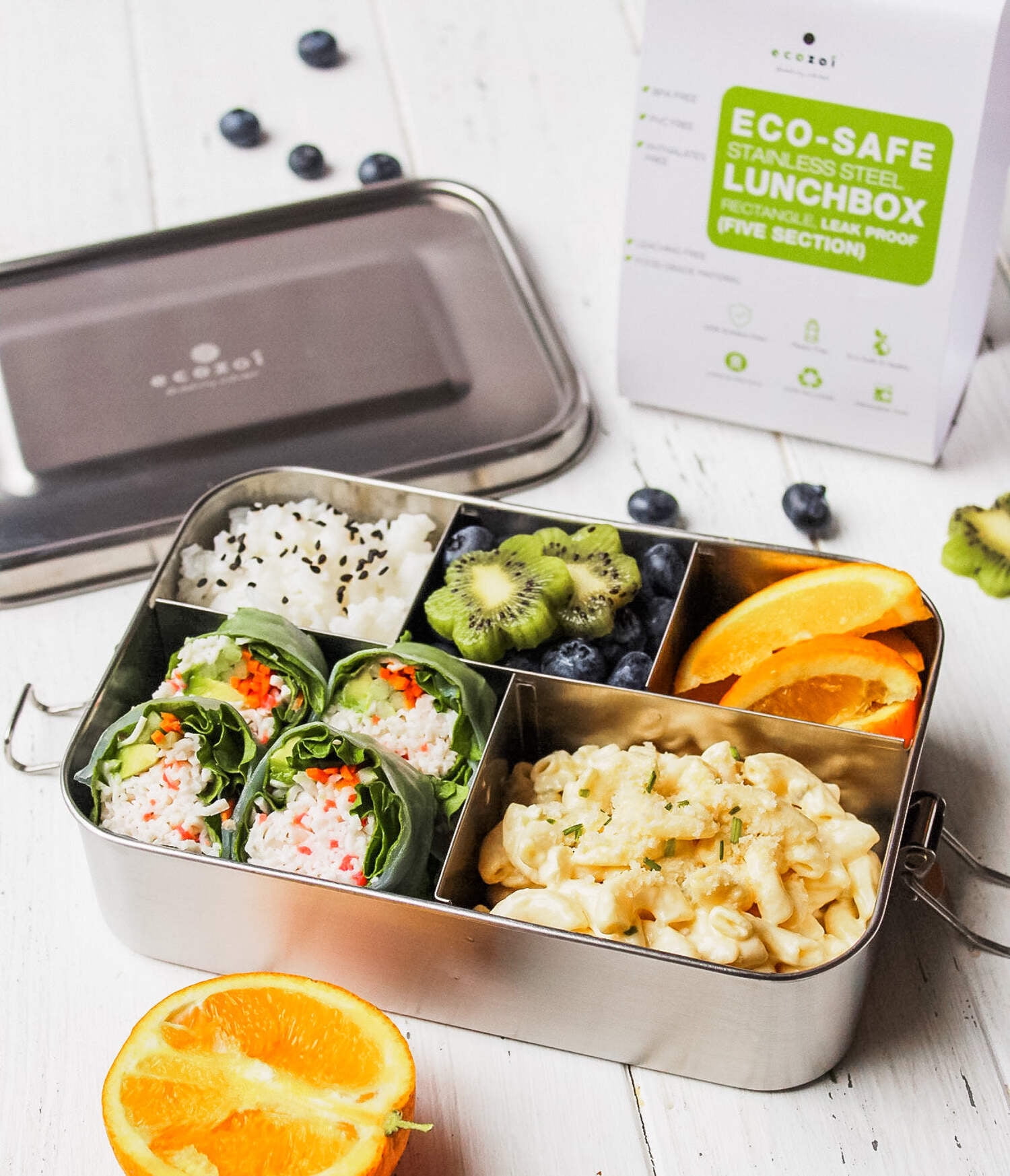 Stainless Steel Lunch Box, 5 Compartment, Leak Proof, 50 Oz