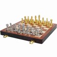 thumbnail image 2 of Chess Board Folding Travel Chess Set Gold Silver Metal Chess Pieces Folding Wooden Chess Board, 2 of 7