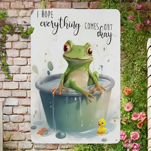 Decorative Sign & Plaques, Frog Bathroom Decor Wall Art Metal Aluminum Sign Funny Animal Wall Decor 12 X 8 Inch