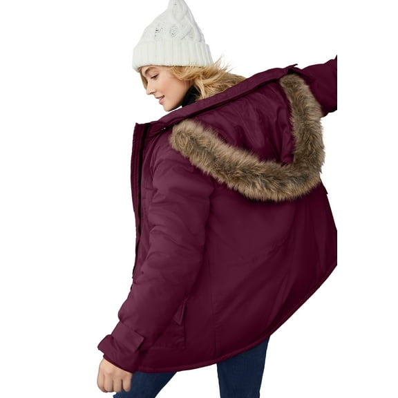 ellos Women's Plus Size Faux Fur Trim Parka