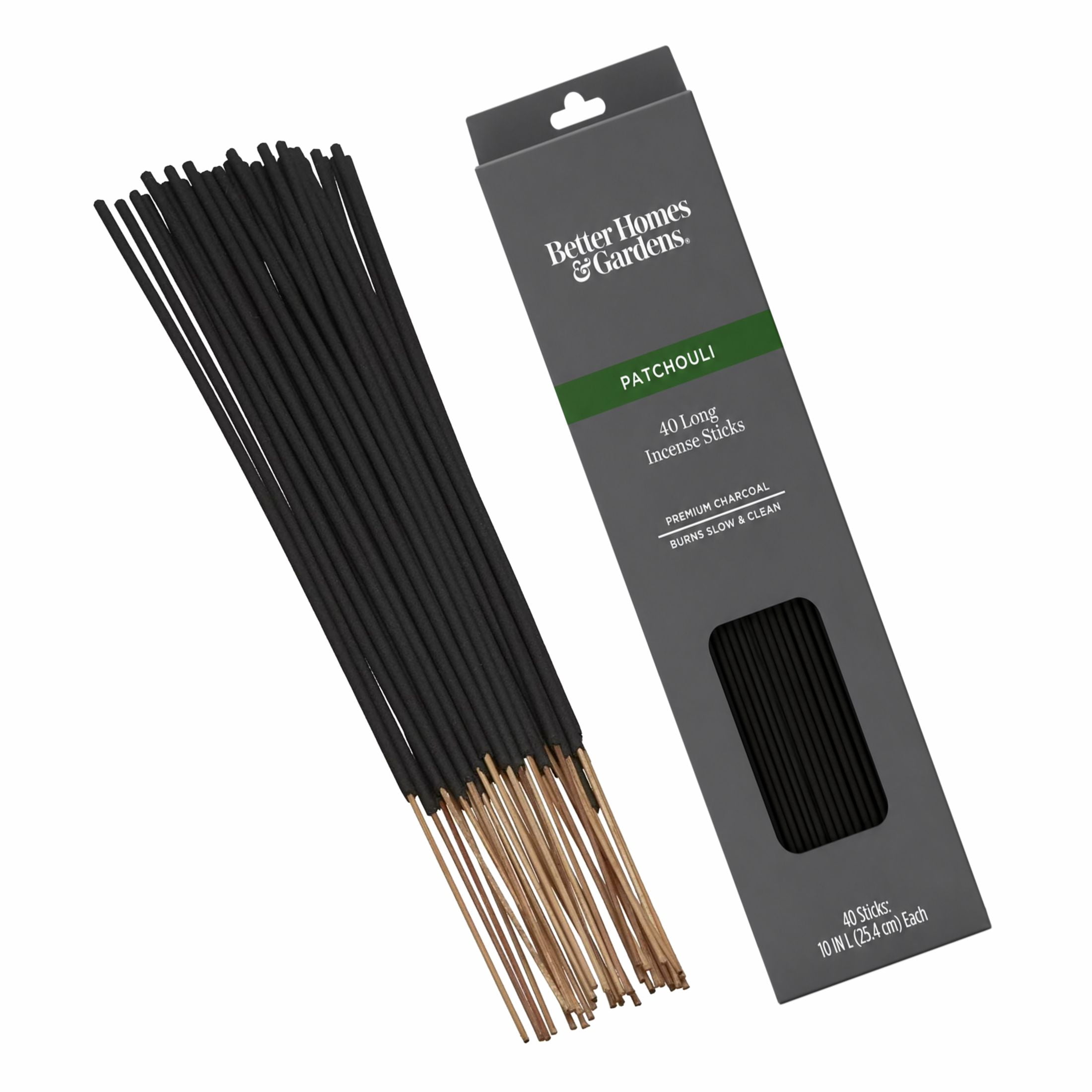 Better Homes & Gardens 10” Premium Charcoal Incense Sticks, Patchouli, 40 Pack