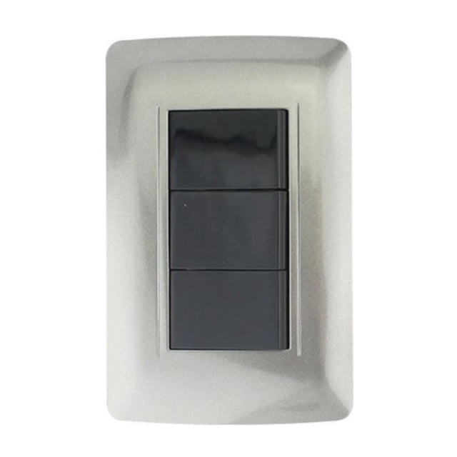 Apagador Triple Sanelec con Placa Linea Toscan Graphite Contacto Electrico Color Gris/Negro