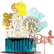 Tiokkut Castle Cake Toppers for for Boys Girls Women Men - Castle, Ferris Wheel & Fireworks Cake Decorations Set for Parties（Pack of 6） - Free Happy Birthday Mermaid Cake Topper