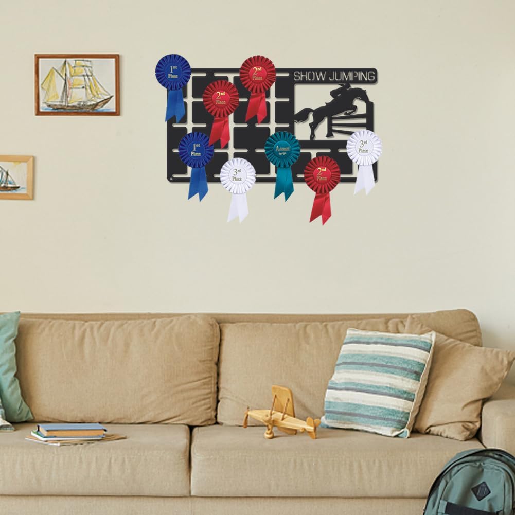 Medal Hanger Rosette Holder Personalised Award Ribbon Black Sports Metal Rack Wall Mount Upgraded Design Gifts for Athletes for DIY handcrafting