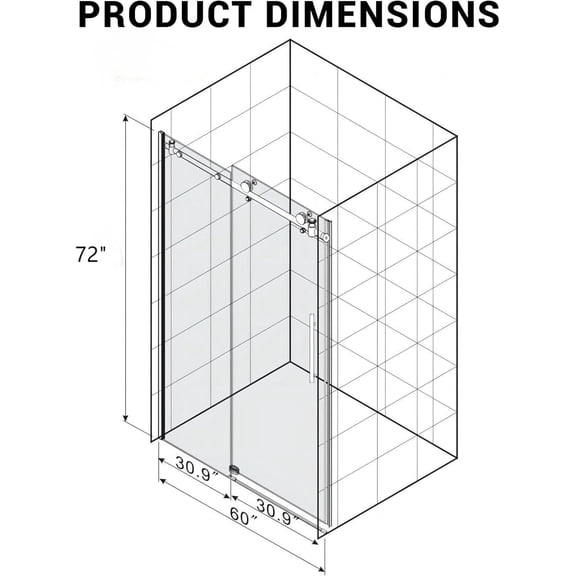 Acekid Sliding Shower Door Semi-Frameless Sliding Glass Shower Door With 3/8inch(10mm) Clear TempeRed Glass Round Tube Waterproof Seal Easy Installation For Walk-in Showers 60 W x 72 H
